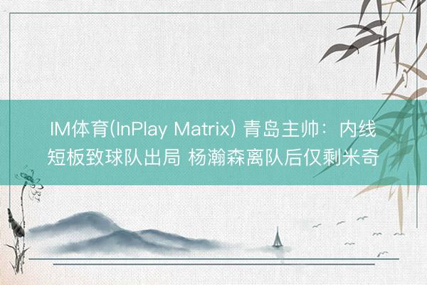IM体育(InPlay Matrix) 青岛主帅：内线短板致球队出局 杨瀚森离队后仅剩米奇