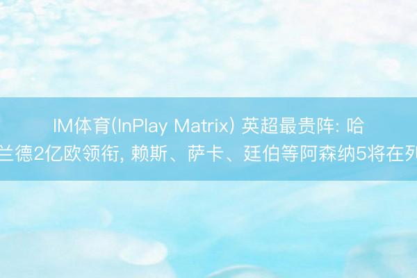 IM体育(InPlay Matrix) 英超最贵阵: 哈兰德2亿欧领衔， 赖斯、萨卡、廷伯等阿森纳5将在列