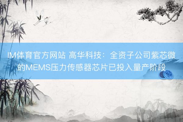 IM体育官方网站 高华科技：全资子公司紫芯微的MEMS压力传感器芯片已投入量产阶段
